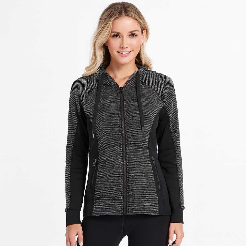 Women's Zella Dark Navy & White Striped Full-Zip Hoodie Sweatshirt XS